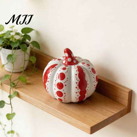 Autumn Harvest Table Centerpieces Ceramic Pumpkin Sculpture, Modern Polka Dot Figurine, Farmhouse Fall Seasonal Mantel Decor Tabletop Decoration