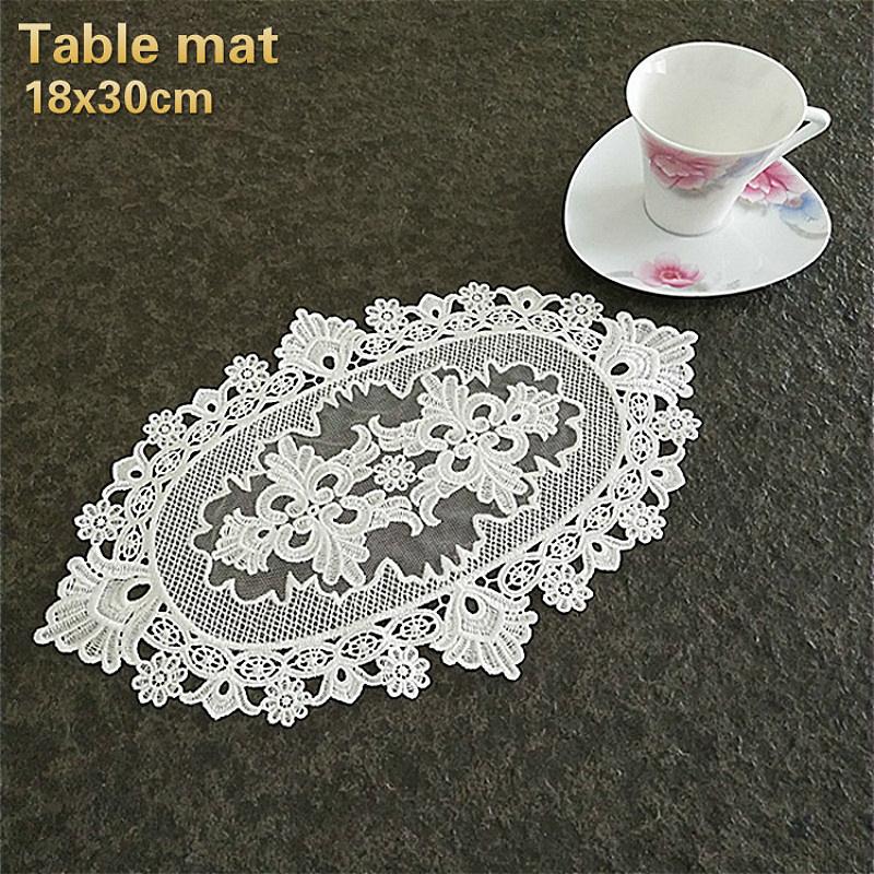 French Romantic Lace Embroidery Oval Table Mat Plate Cup Cushion Cooking Area Restaurant Hotel Placemat Cup Coaster Banquet Party Coffee for Home