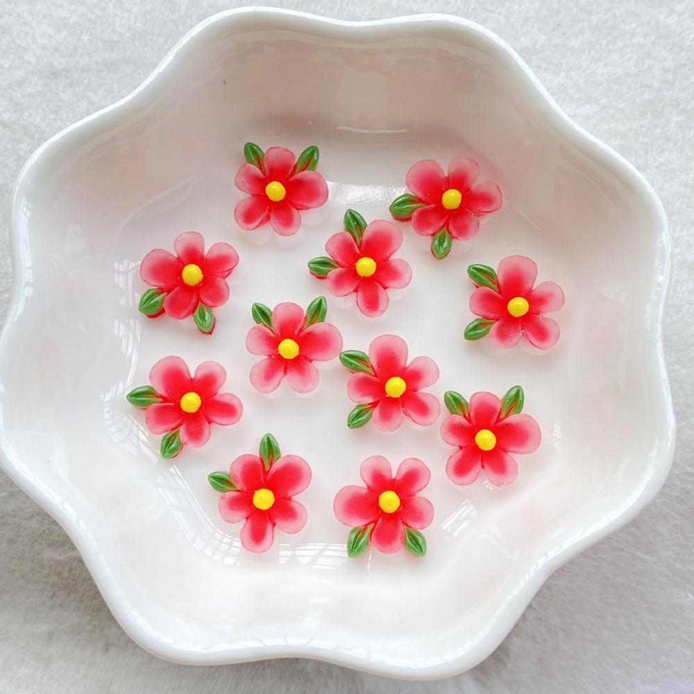 50Pcs Cute Cartoon Mini Colored Flowers and Leaves Nail Art Resin Designer Charms DIY Craft For Nail 3D Decorations Jewelry
