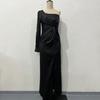 Abito da Sera da Donna Monospalla Manica Singola Aperta Orlo con Spacco Colore Solido Vita Slim Decor Nodo Plissettato Colore Solido Abito Lungo Maxi da Ballo Cocktail Party