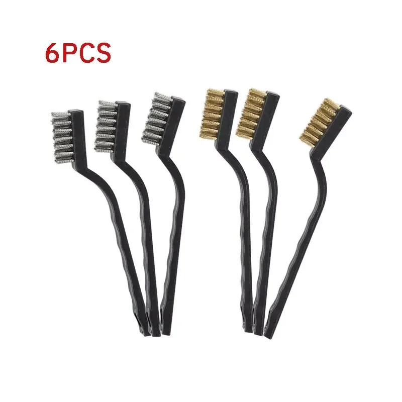 6/12 Pcs Industrial Mini Wire Brushes, Stainless Steel & Copper Bristles for Hard Dirt Cleaning, Heavy Duty Cleaning Tool