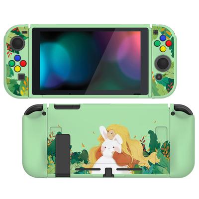 Schutzhülle für PlayVital weiche TPU schlanke Hülle Abdeckung für Switch mit farbigen ABXY-Tastenkappen Switch, [Version Hase&Mädchen]
