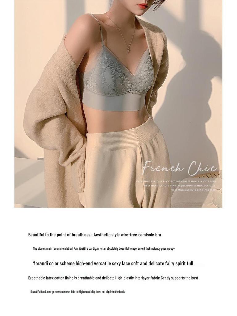 Romantic Lace Triangle Camisole Bra: Seamless Vest Style for Small or Flat Chests