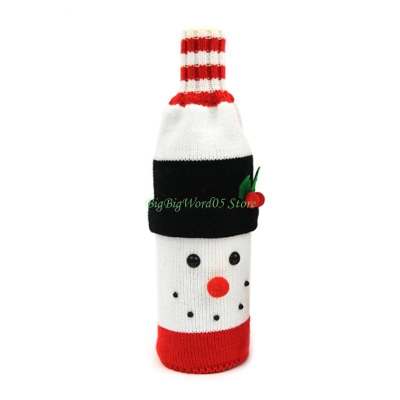 24TE Couvre-bouteille de vin de Noël Décorations de Joyeux Noël Tricot Père Noël Bonhomme de neige Sac Cadeau Bonbon pour la Maison Nouvel An