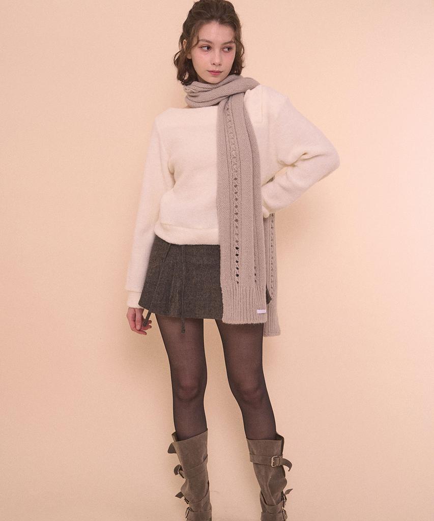 BELLIALEU Fuzzy Boat Neck Knit-Ivory