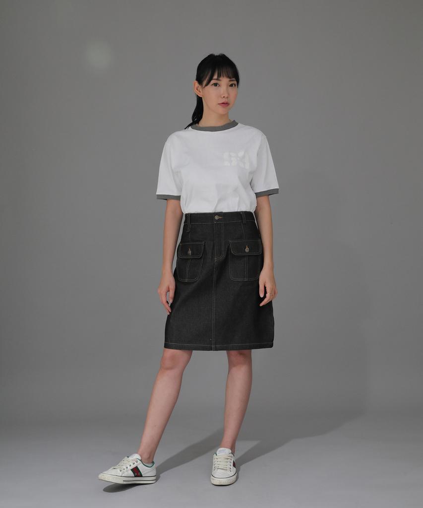 Seinteukeulu Fb Cover Pocket Elastic Skirt Fcm-1307 Black Denim Brs