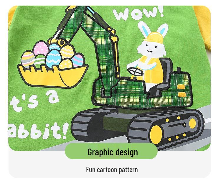 Plaid Boys' Shorts & Excavator Print Shirt Set - Summer Two-Piece Outfit
