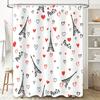 Fashionable Shower Curtain Featuring Iconic Eiffel Tower Design with Red Hearts Pattern for Romantic Paris Theme Decor In Bathro
