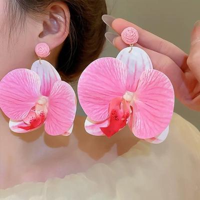 Náušnice s květinami v korejském stylu, Exagerované visací náušnice s květinami, Náušnice s motýlí orchidejí, Svatba
