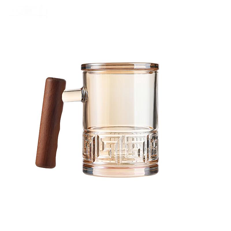 Amber Gold Return-Pattern Glass Cup with Lid