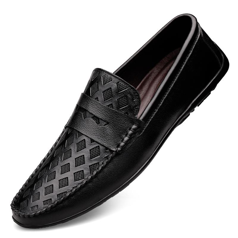 

Genuine Leather Penny Men s Loafers and Slip-ons Casual Shoes Man Moccasins Summer Hollow Out Slip-On Flats Mens Driving Shoes 37