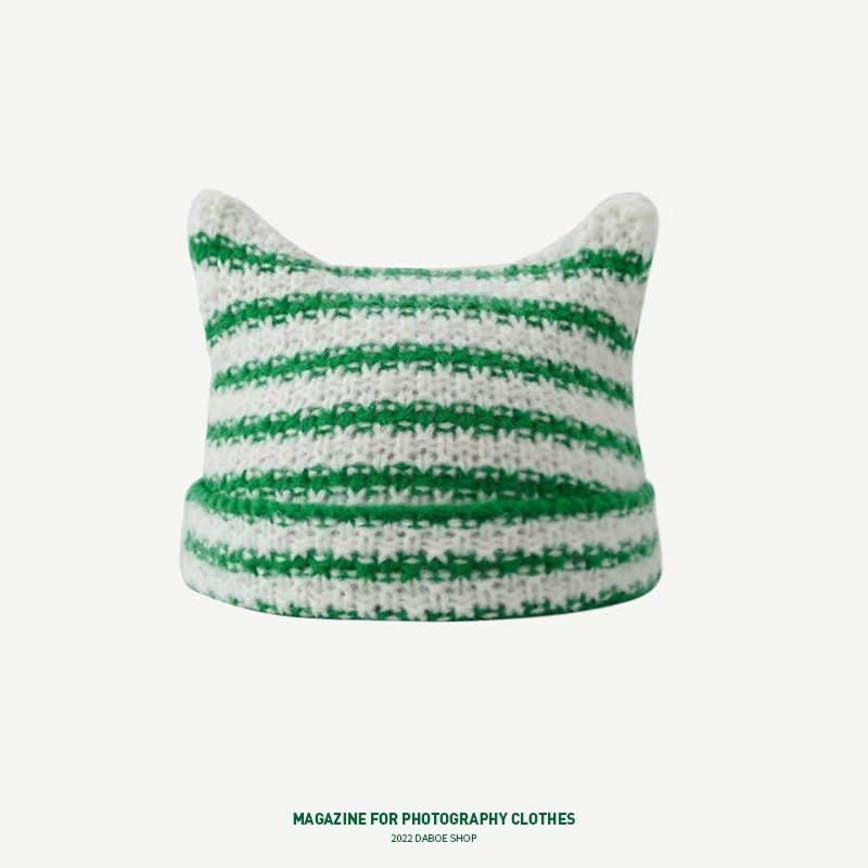 Cute Cat Ear Beanie Women Warm Knit Hat With Ears Slimming Face Effect Winter Accessory