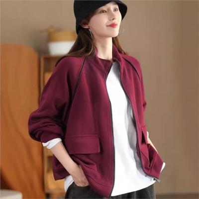 Fashion Zipper Long Sleeves Casual Loose Personality Coat Woman Autumn Niche Turn Down Collar Vintage Coat