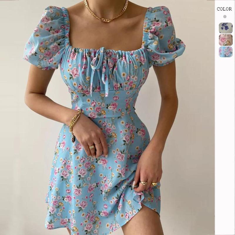 Women's Summer Bubble Sleeve Floral Dress