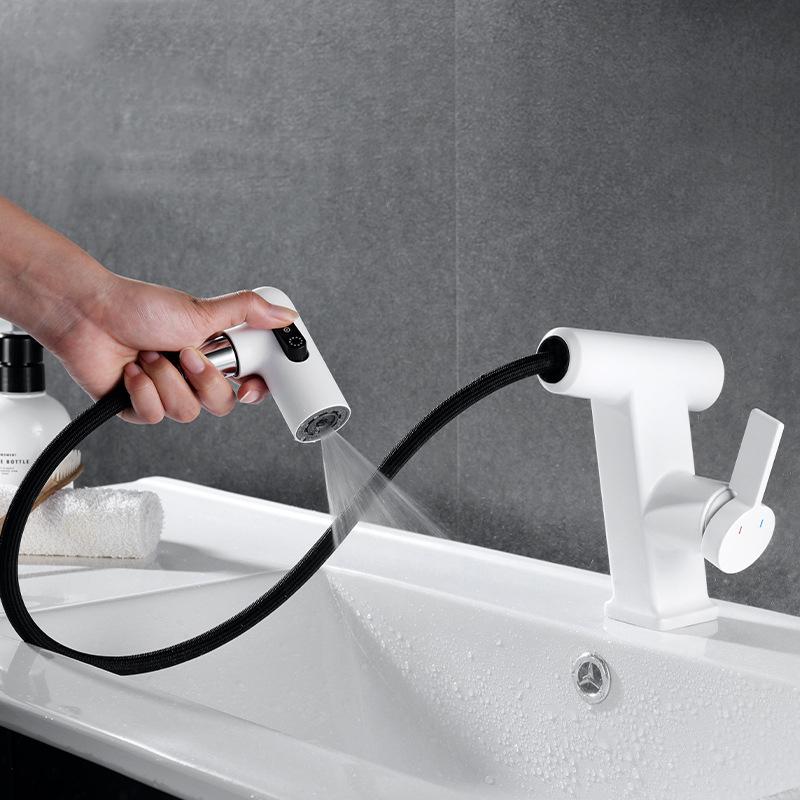 Brushed Gold Brass Pull-out Bathroom Household Wash Faucet Multi-functional Toilet Basin Tap Hot And Cold Mixed Sink Tap