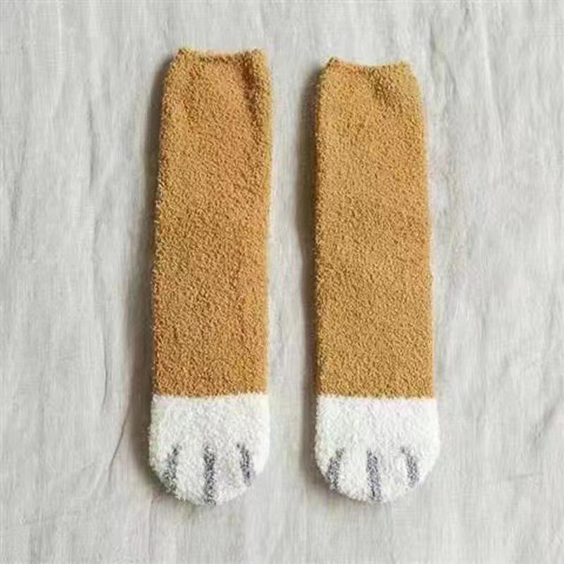 Women Winter Warm Fluffy Socks Home Floor Sleep Cute Cat Paw Socks Thickened Coral Fleece Fuzzy Socks Hosiery Fluffy Funny Socks