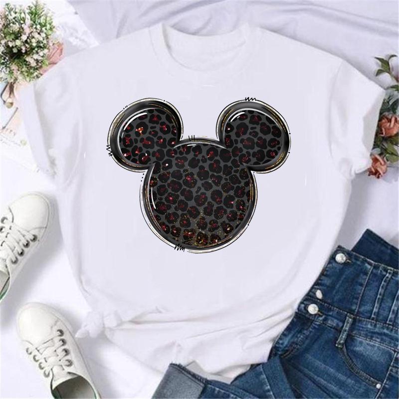 Unisex Mickey Mouse Fashion Leopard Minnie Head T Shirt T-shirt Cartoon Graphic Print Tshirt Streetwear Tops Clothing