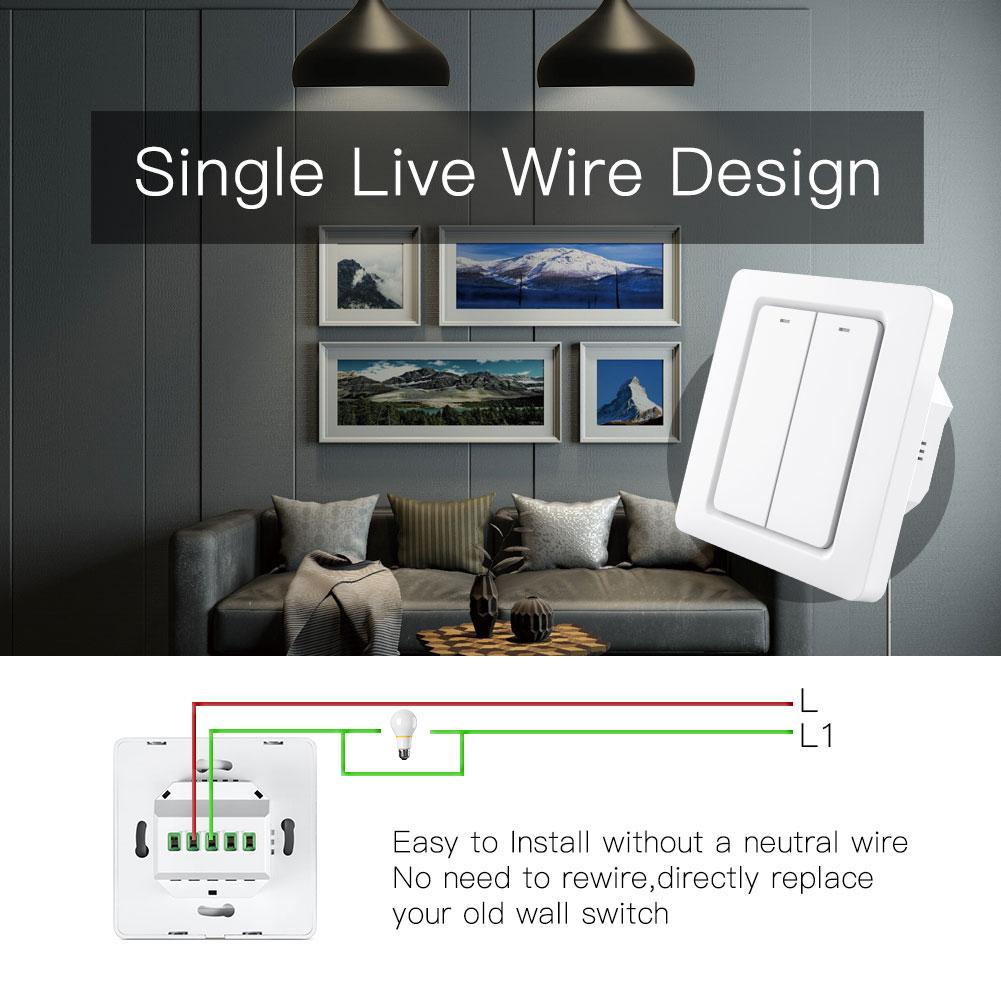 SLS EU Standard Smart Wifi Wall Light 2 Gang 3-Way Single Pole 10A ABS Single Live Wire Alexa Google Home Remote Control 240V