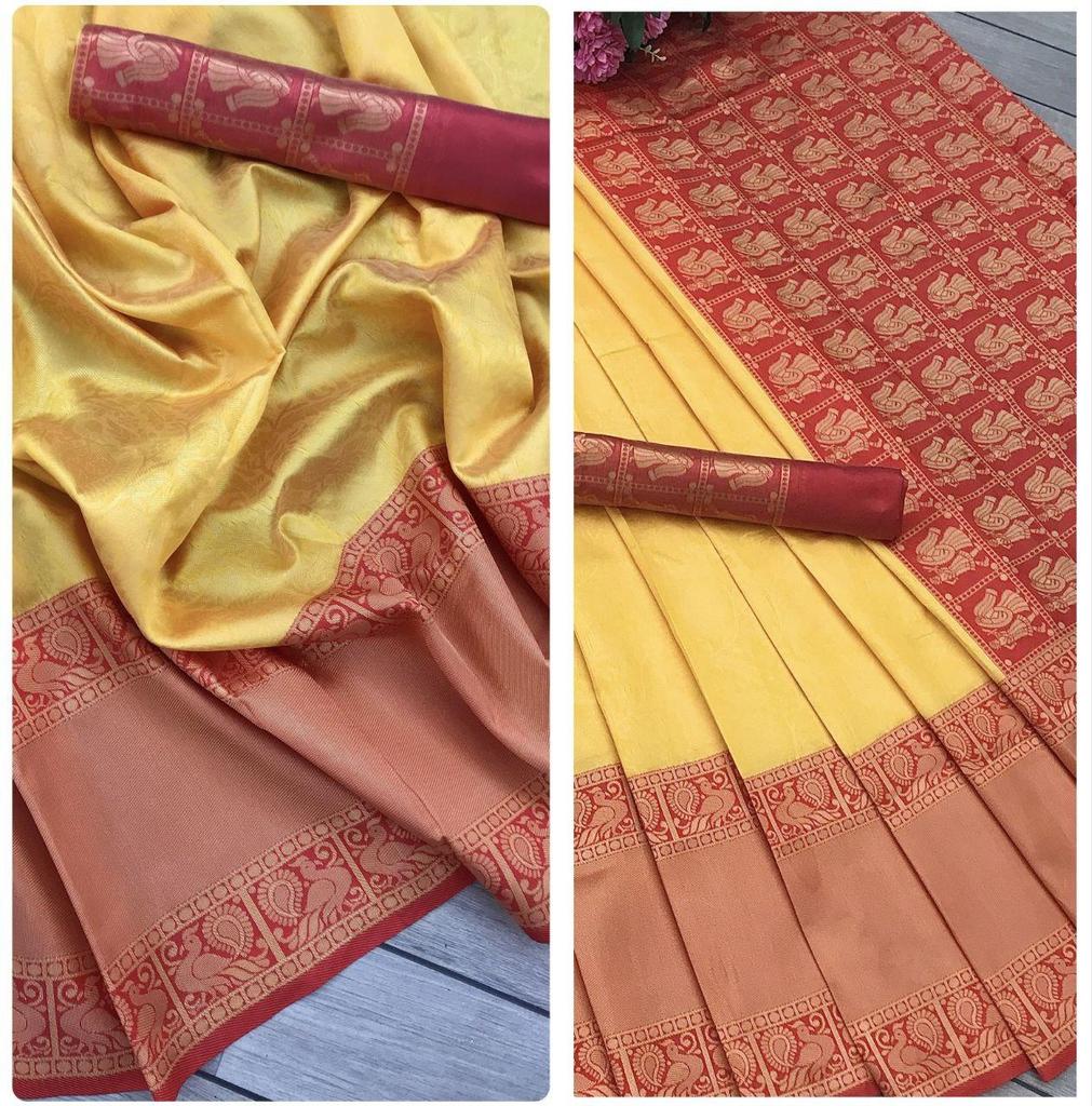 Indian Traditional Soft Lichi Silk Saree With Jecquard  Weaving