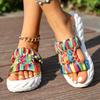 Summer New Woven Colorful Slippers Women Platform Round Head Cutout Breathable Platform Non-slip Cool Mopping