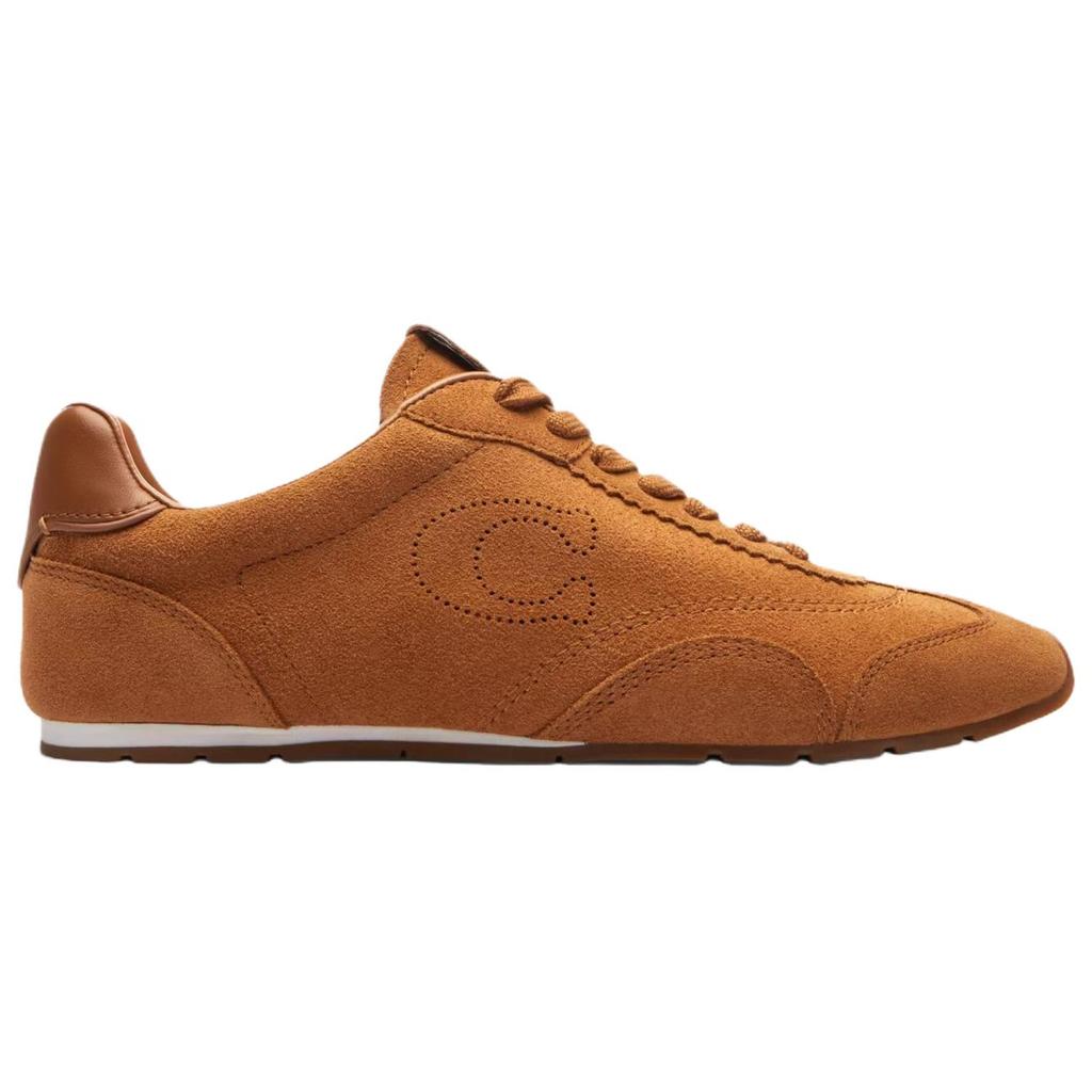 Coach De Xun Leather Suede Round Toe Flat Low Top Casual Shoes Women sneaker Brown CAQ41-Y2G