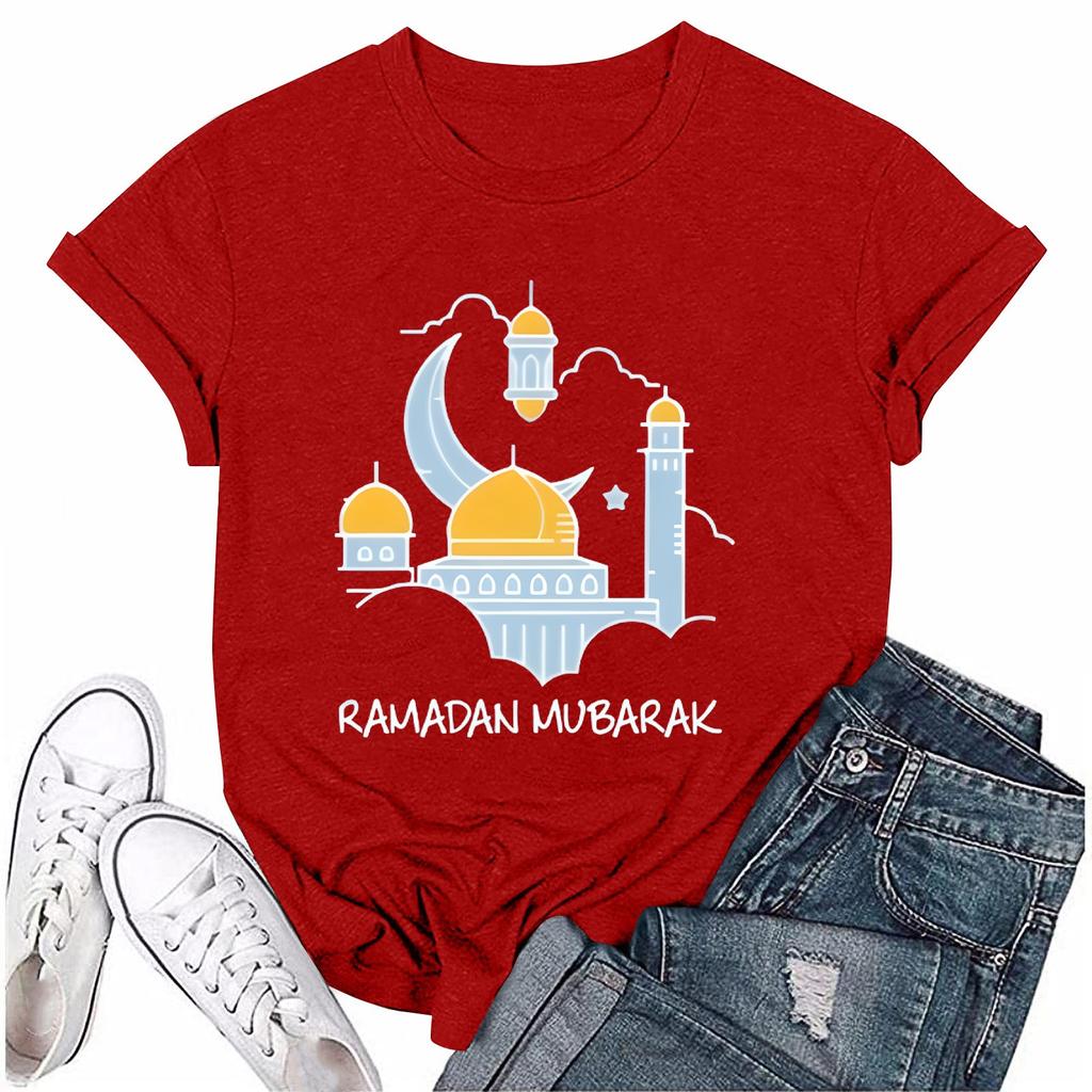 Girls casual loose printed T-shirt round neck pullover short sleeve top