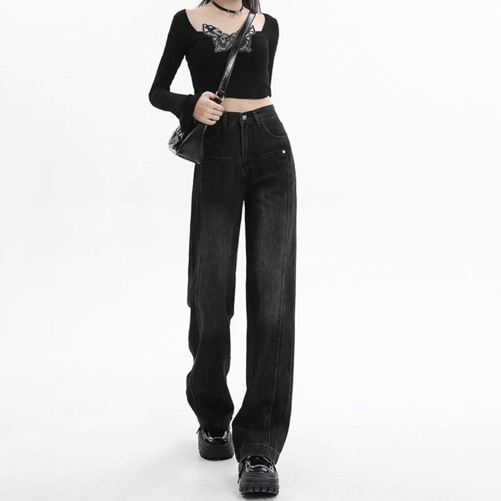 

Универсальные американские ретро джинсы женские осенние новые прямые драпированные маленькие тонкие широкие брюки до пола 2XL