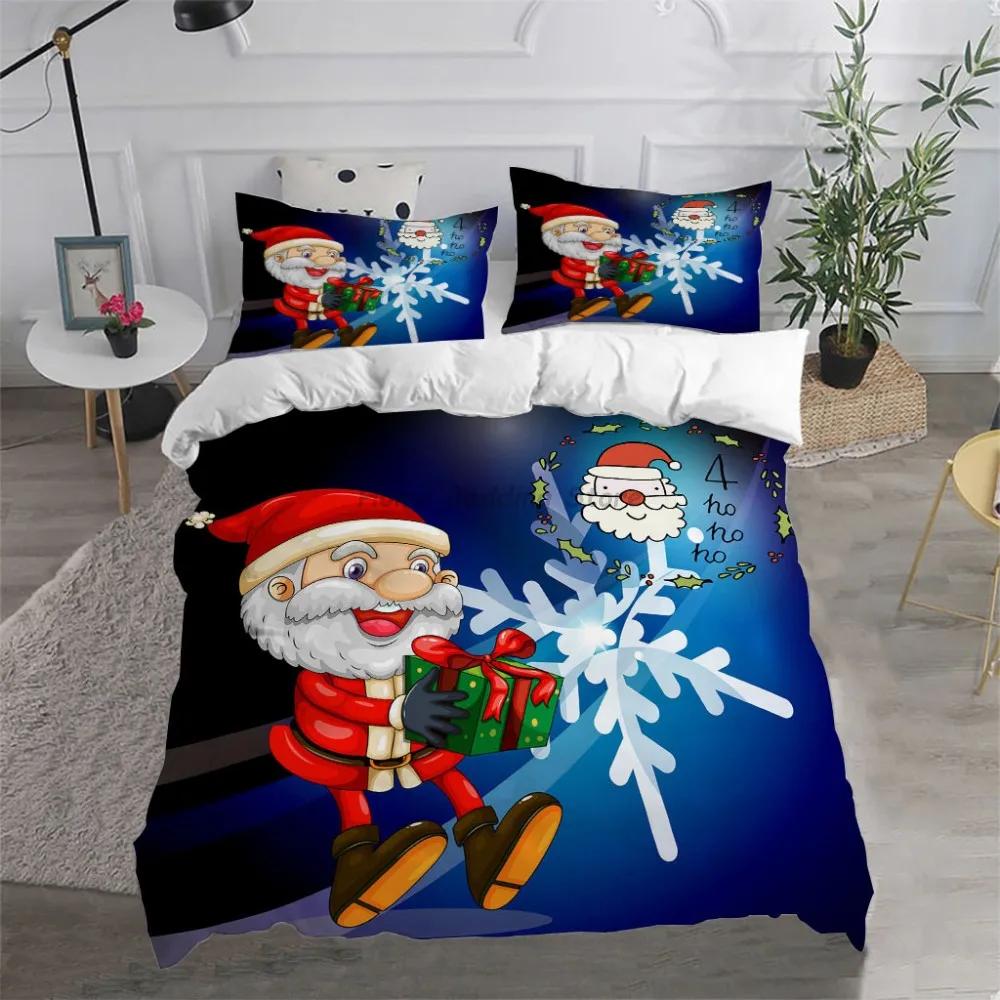 Happy New Year Duvet Cover Set Soft and Breathable Home Decoration Cartoon Santa Claus Reindeer Merry Christmas Bedding Set
