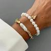 Salircon 2Pcs/Set Exquisite Imitation Pearl Chain Heart Pendant Bracelet Women Vintage Elastic Rope Chain Bangle Jewelry Gift