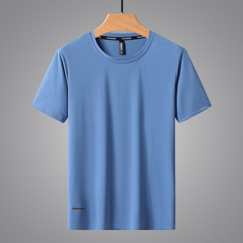 8XL Summer Ice Silk Quick Drying Short Sleeve T-shirt Men Plus Size Loose Breathable Thin Sports Fitness Tee Man Top
