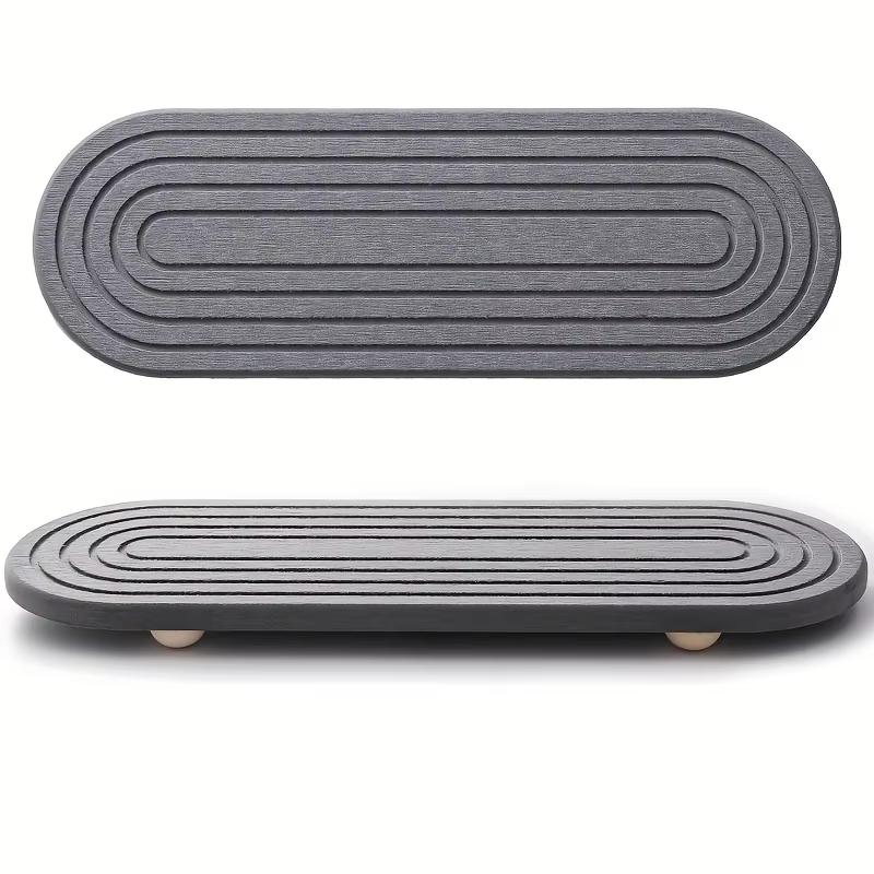 Diatomite Fast Dry Draining Tray Non Slip Wooden Feet for Bathroom Kitchen Countertop Cup Glass Drying Pad