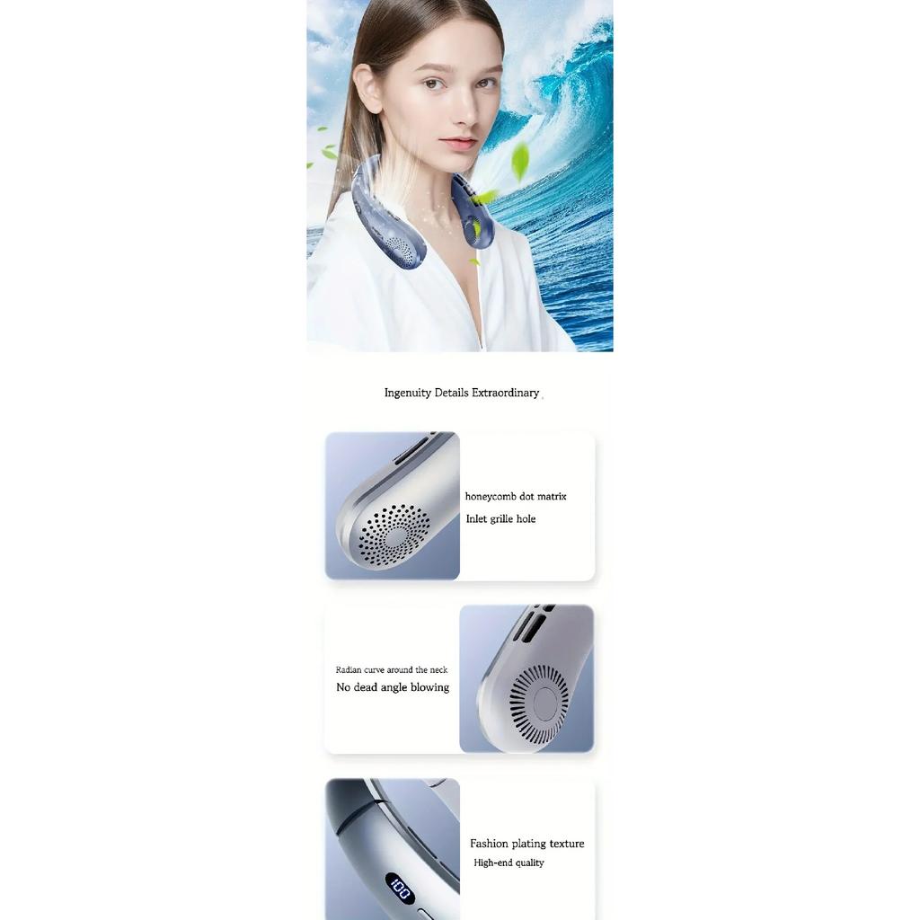 Portable Neck Fan, Upgraded 100 Speeds Personal Bladeless Fan Wearable with Neck Brace, 4000mAh Rechargeable Battery Operated,