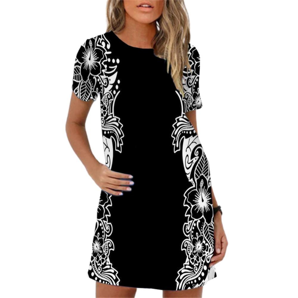 

New Summer Women Dress Streetwear Loose A-Line Print Vintage Dress Plus Size Summer Short Sleeve Casual Woman Mini Dresses 6XL