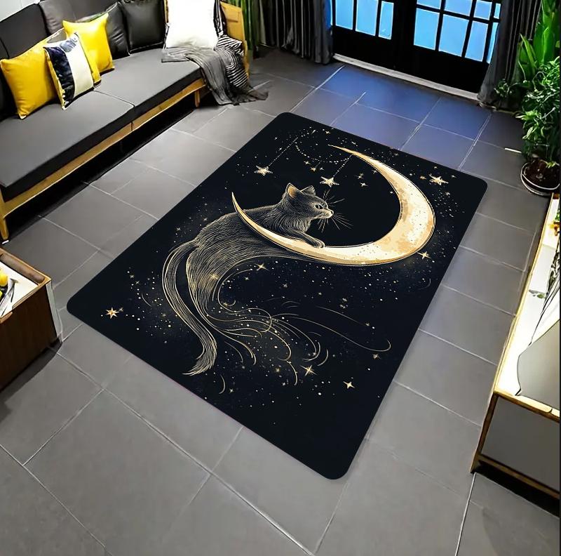 

Vintage Black Cat On Moon Area Rug Celestial Starry Sky Print NonSlip Washable Floor Mat for Living Room Bedroom Cat Lover Decor 40X60CM