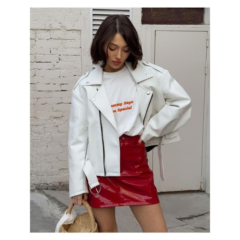 Qooth Red PU Leather Bodycon Mini Skirt Sexy High Waist Faux Leather Skirt Bold & Fashionable QT2820