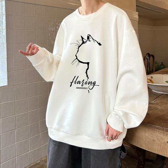 Pánská oversized mikina Hip-hop styl kočka Profil Potisk O Výstřih Volný Jednobarevný Silný plyš Pulovr střední délky Denní Sport Streetwear Top