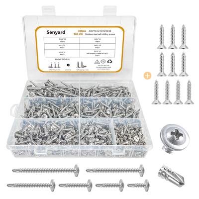 Pack of 250 Drill Stainless Steel SUS410 Pan Head Drill Screws with Thin for Sheet with Storage Case Screws, Washers, Metal, M4.2, 13mm, 16mm, 19mm,