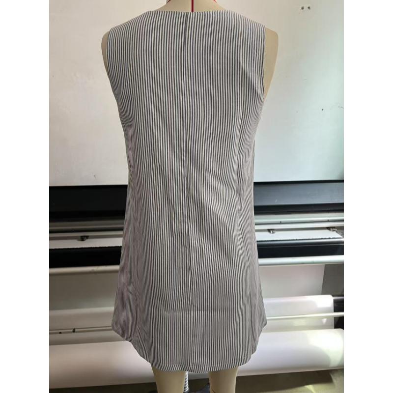 Women's Summer Striped Sleeveless Mini Dress Round Neck Button Shoulder Strap Pocketed Casual Beach Vacation Sundress