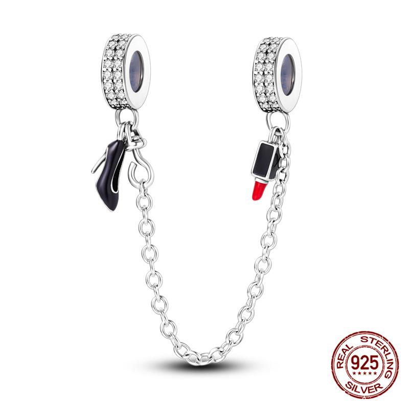 Original 100% 925 Silver Star Moon Safety Chain Fit 925 Original Bracelet & 3mm Bracelet DIY Jewelry Making Women Gift