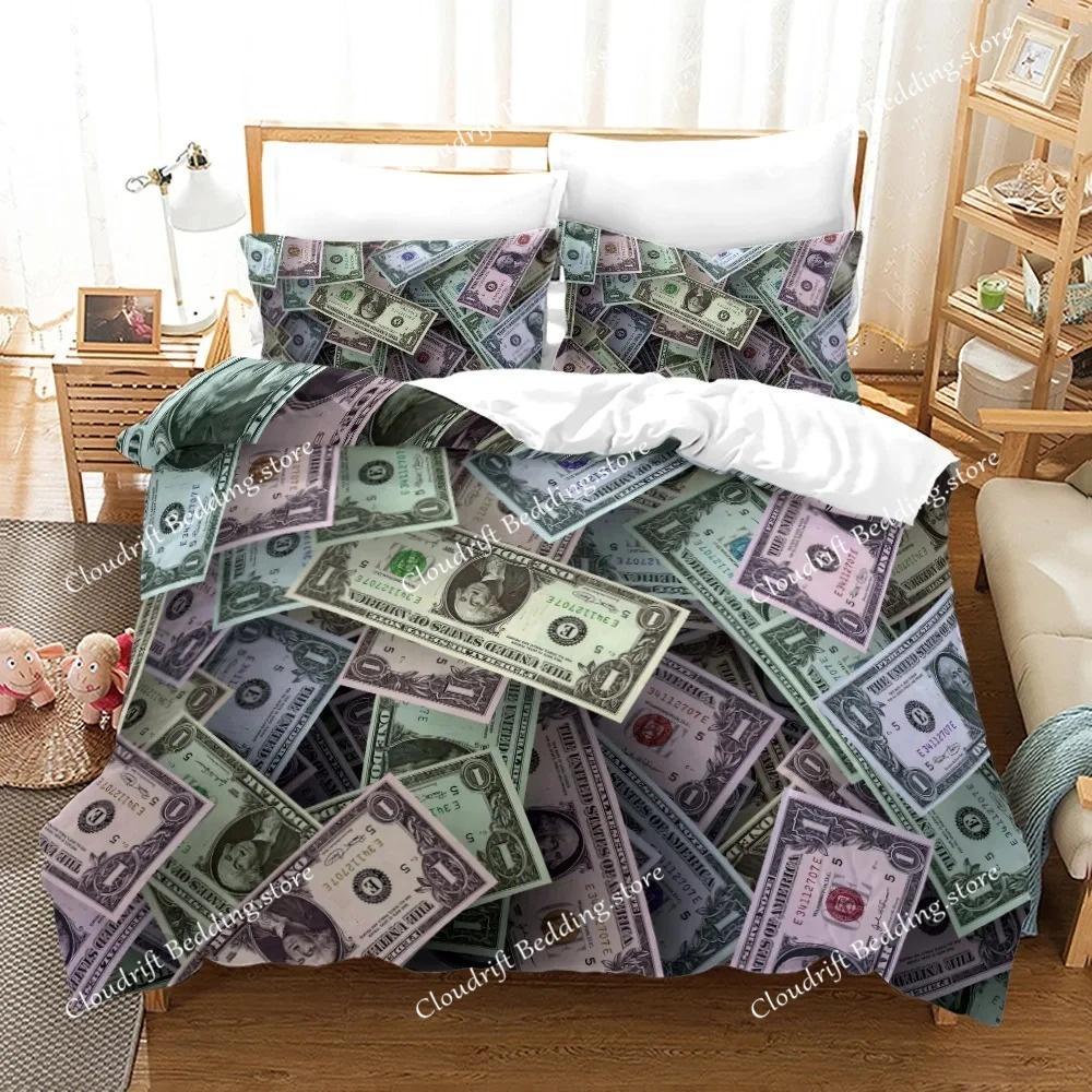 Money Print Duvet Cover KingQueen Size,Dollar Bills with The Portrait of Ben Franklin,Decorative Polyester Bedding Set