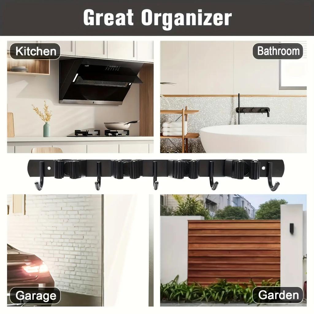 Heavy-Duty Stainless Steel Mop And Broom Wall-Mounted Rack Storage Shelf for Organizing Tools Suitable for Balcony Garden Laundry Room