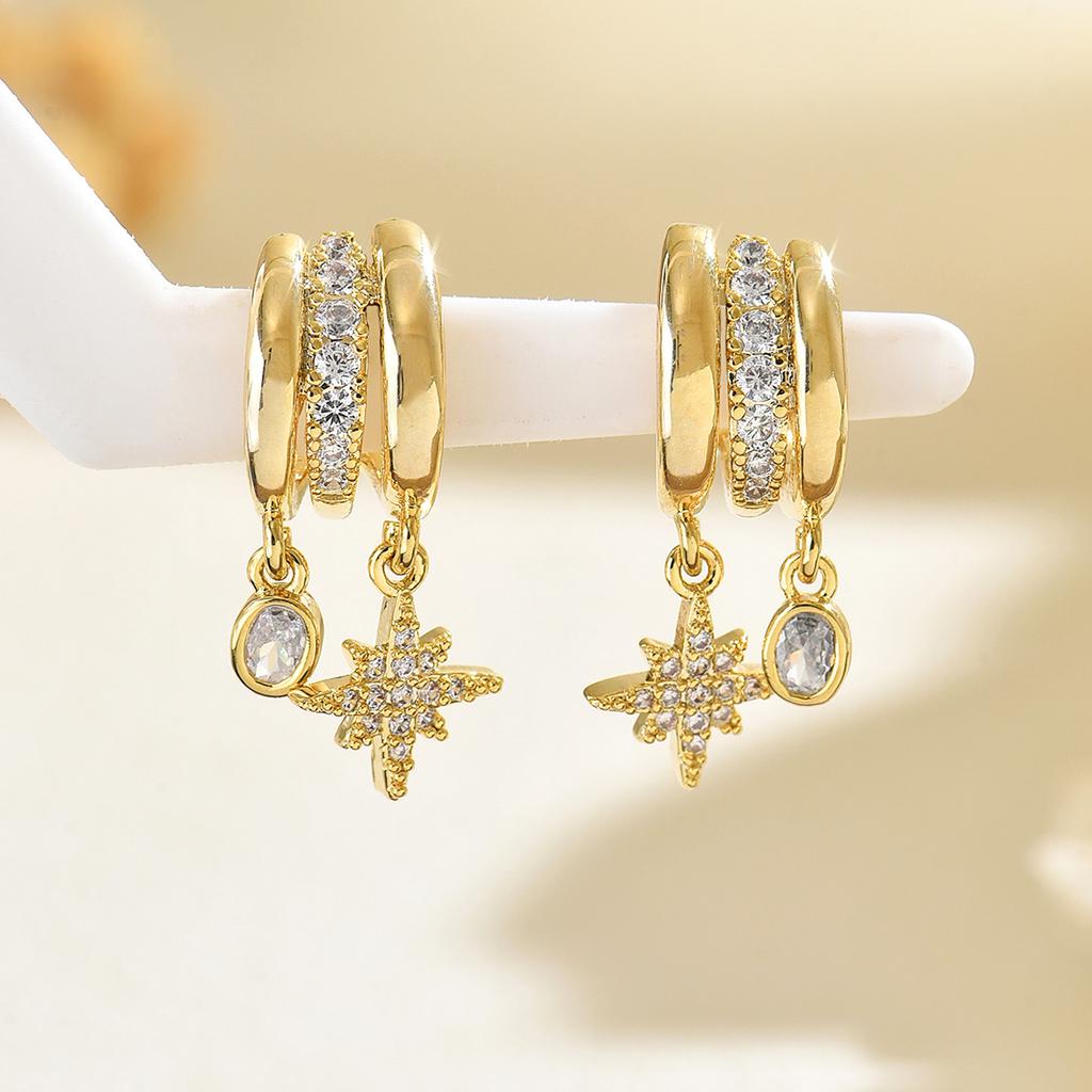 Sparkling Star Charming Earrings Crystal Drop Dangle Earrings Women's Evening Events & Year-Round Wear Chic Jewelry