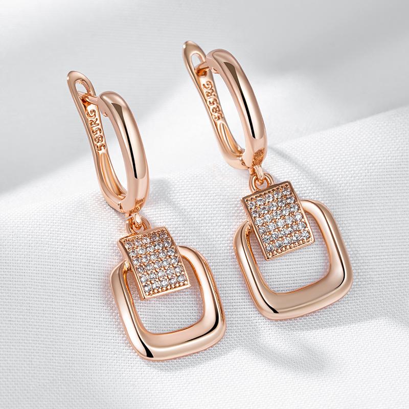Kienl   Rose Gold Color Glossy Metal Square Long Earring For Women Shiny Natural Zircon Accessories Trend Daily Jewelry
