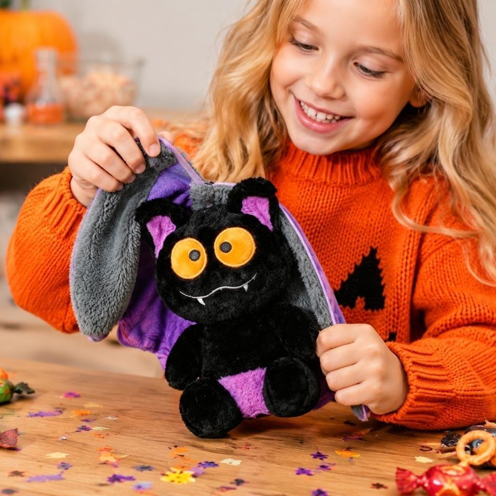 Reversible Plush Bat Toy Soft Stuffed Animal Halloween Themed Plushie Reversible Design Double Sided Plush Toy Gift for Holiday Decoration