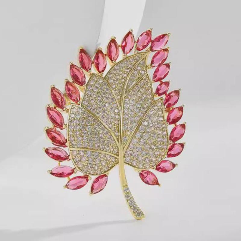 1PCS Vintage Crystal Leaf Style Brooches Crystal Plant Flower Brooches Costumes Badge Brooch Jewelry Women Clothing Coat Jewelry