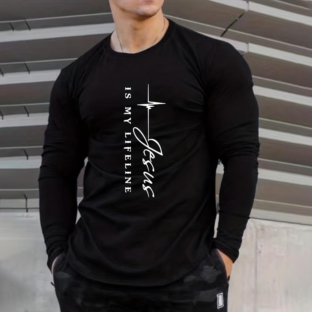 Funny Cross Letter Pattern T Shirt For Men Casual O-neck Long Sleeve T-Shirt Autumn Fashion Loose Cotton Tops Men's Clothes Tees
