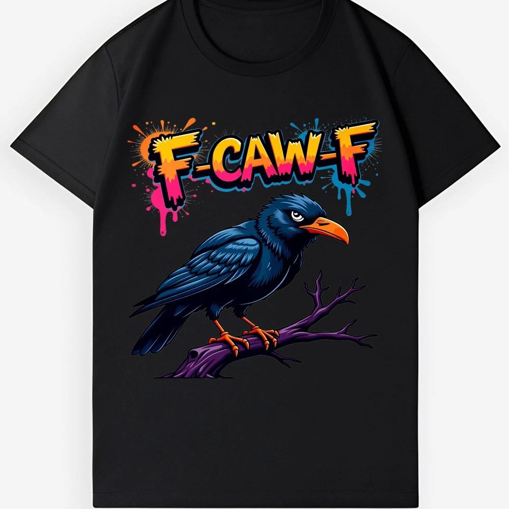 Retro Funny Washed Graphic T-Shirt F-CAW-F Crow Meme Bird Lover Edgy Casual Tee L