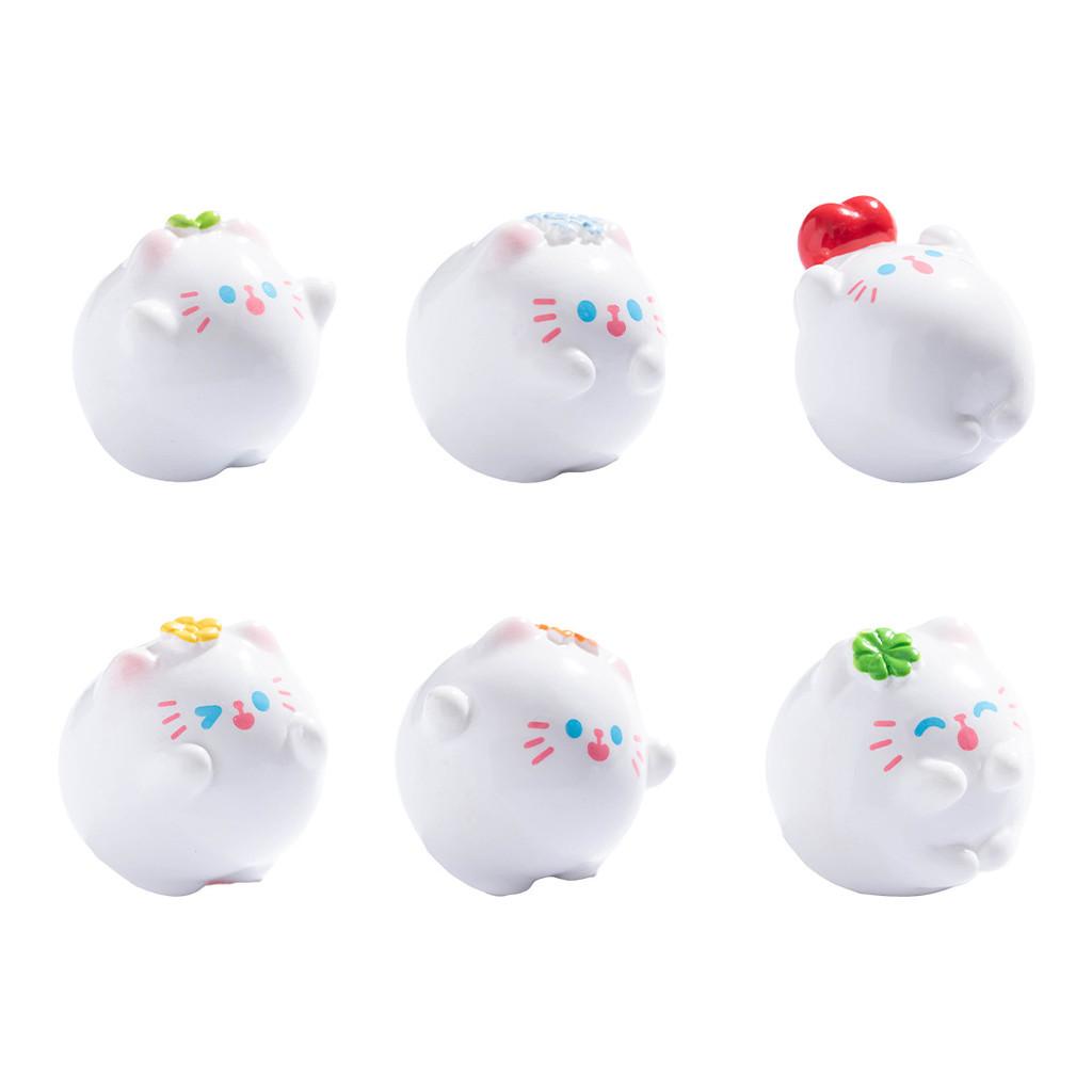 10Pcs Cartoon White Cat Animal Miniatures Resin Ornaments Fairy Garden Decoration Micro Landscape
