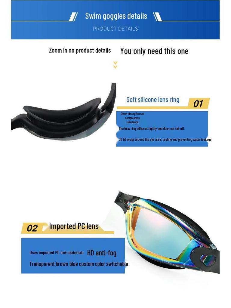 Custom HD Anti-Pinch Swim Cap & Foldable Goggles Set with Nose Clip & Earplugs