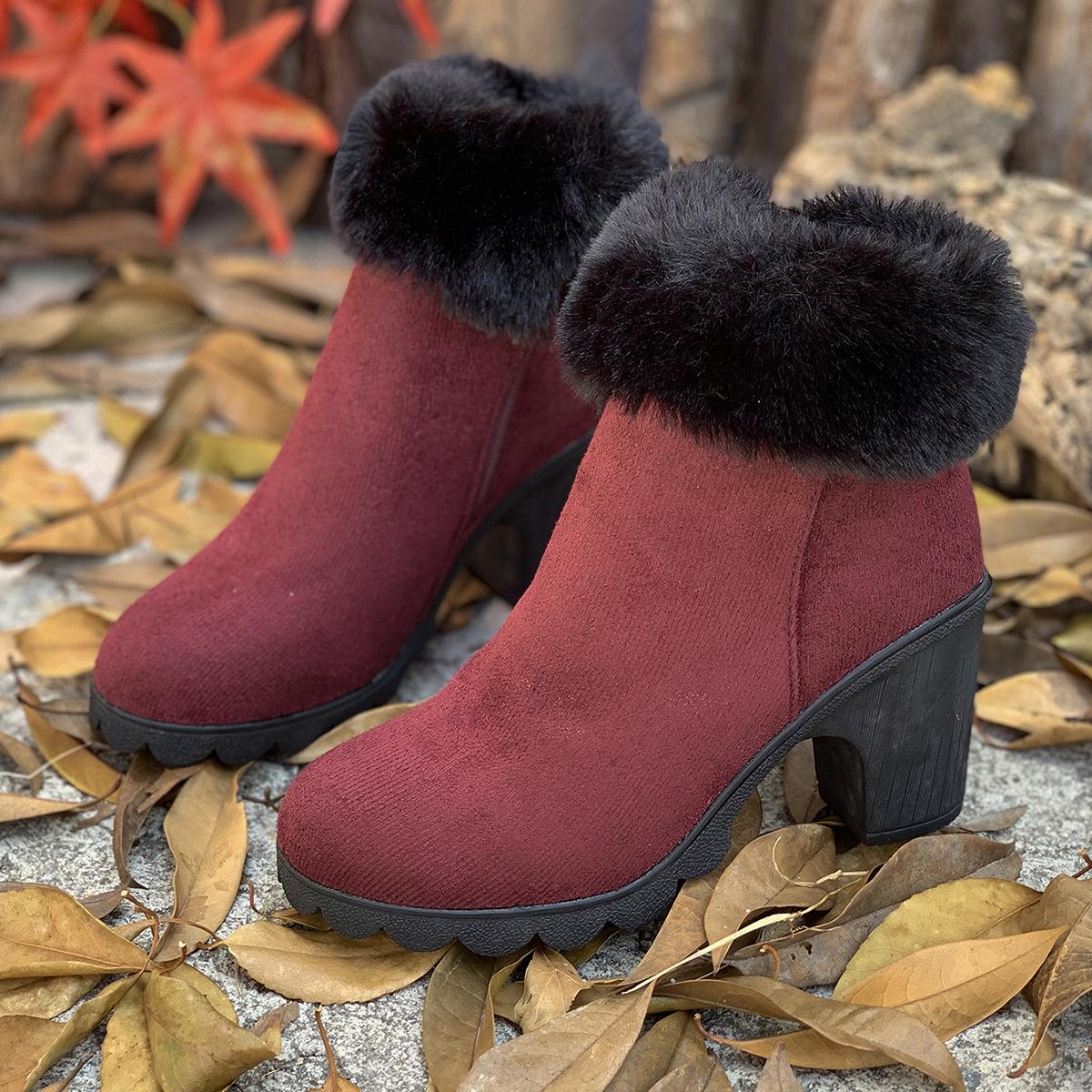 

Autumn Solid Color Plush High Heel Ankle Boots for Women, Sizes 35-42 36